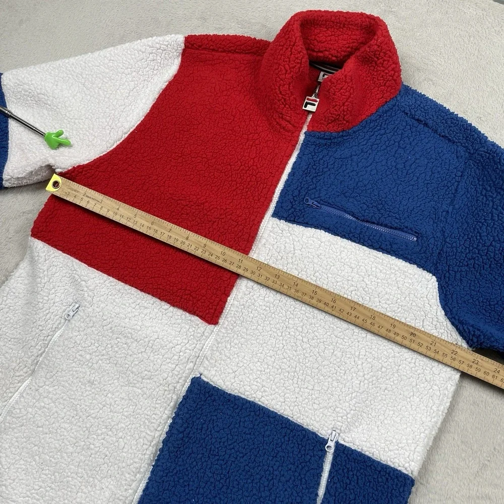 Fila Jacket Mens Small Oversized Deep Pile Sherpa Colorblock Full Zip Spellout